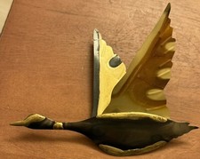 Vintage Mid-Century Flying Geese Ducks Brass &Black Metal Wall Art 7.5”