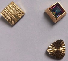 Vintage Tie Pins/Tacks 3 Assorted Goldtone Diamond Cut Style /Irredescent Stone