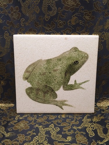 Vintage hand painted frog tile - hand,
