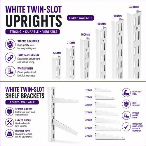 Twin slot shelving white - shelving,