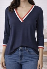 Luis Civit Navy V Neck Top UK