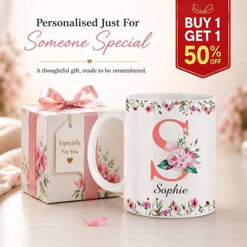 Personalised coffee mug floral - coffee,