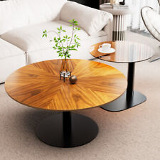 2X Chic Nesting Coffee Table Set Unique Vintage Wood Grains Glass Stacking Table