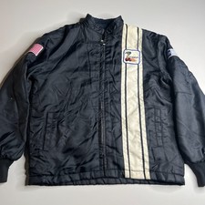 Vintage Ford Cobra Racing Jacket Men’s L Black White Stripe USA Flag Patch 70s
