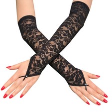 Womens Sexy Gloves Fingerless Lace Mesh Fishnet Long Gloves Party Fancy Dress`