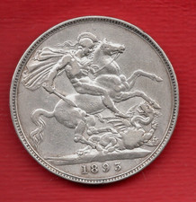 1893 STERLING SILVER CROWN COIN. QUEEN VICTORIA VEILED HEAD. 'LVI' EDGE.