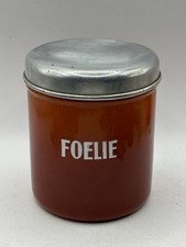 Old Antique Dutch FOELIE Orange Enamelware Kitchen Storage Can Vintage Mace Tin