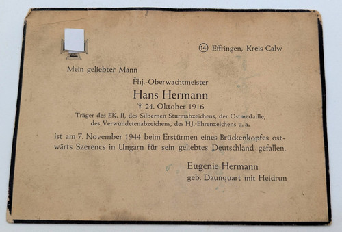 Ww2 german death card eastern - german,