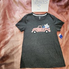 New Womens S Plaid Gingham Plaid American Pickup Truck Stars Graphic Tee NWT 4/6
