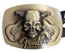 FENDER GUITARS CROSSED Buckle + FREE BELT gold skull design music fan gift NEW