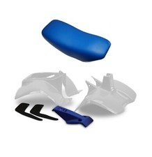 Plastics & Seat For Suzuki LT50 White Front Rear Fender, Blue Nose Cone Mudflaps