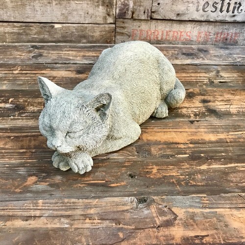 Napping cat stone statue - statue, |