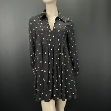 ZARA Black White Polka Dot Shirt Dress Long Sleeve Collared Pleated Size S