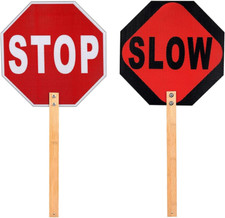 STOP SLOW SIGN ROAD WORKS JUNCTION TRAFFIC CONTROL RESTRICTED SAFETY CAUTION GO