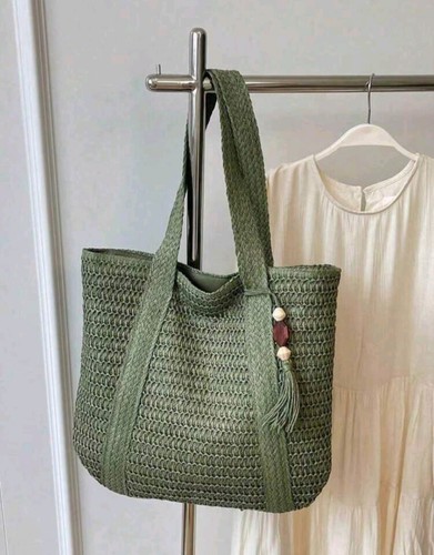 Rattan beach bag summer - rattan, khaki
