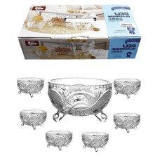 7 Piece Glass Bowls Fruit Triffle Punch Salad Bowl Dessert Cocktail Ice Cream