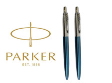 Parker Jotter Ballpoint Pens – Set of 2 – Blue Metallic – Stainless Steel Clip