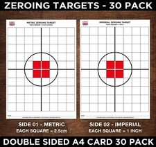 ZEROING TARGETS CENTREFIRE RIFLE A4 METRIC & IMPERIAL SCOPE DEER STALKING 30 PK