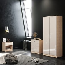 3Pcs High Gloss Bedroom Furniture Set Wardrobe Chest Of Drawer Bedside Cabinet
