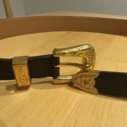 Hermes black leather belt - belt, gold