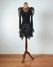 Vintage 80s Prom Dress Evening Party Cocktail Metallic Lace Chic Black - UK 8