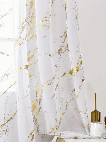 Voile curtain gold silver foil - silver,