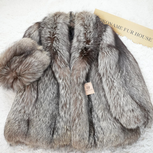 Silver fox fur coat - coat, genuine