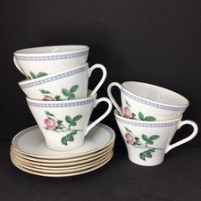 Figgjo Flint Norway Vintage Set of 6 Teacups Saucers Scandinavian 1960s MCM Rose