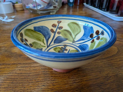 Studio pottery bowl cream blue - studio,