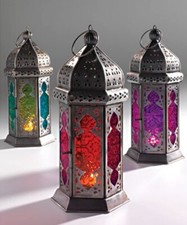 Moroccan Large Iron & Tonal / Tall Glass Lanterns Tealight Holder Home & Garden