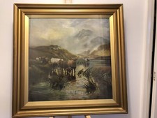 Highland Cattle English School 1927. Oil On Canvass