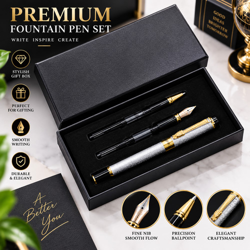 3pcs silver fountain pen - silver,