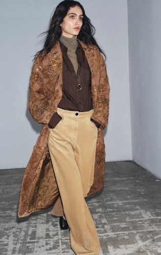 Zara embroidered long coat - long,