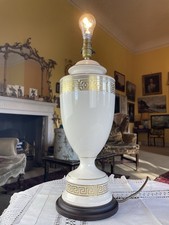 Elegant Large Wedgwood Cream / Gilt Neo Classical Urn Greek Key Table Lamp 18”