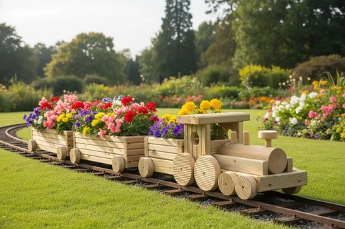 Large wooden train planter - train,