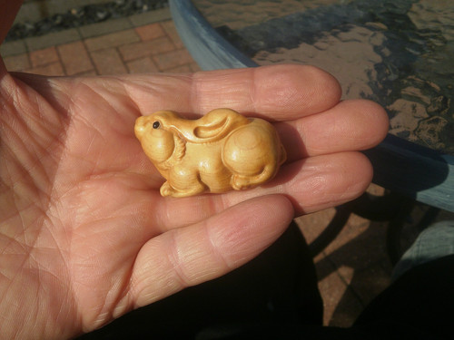 Carved wood netsuke - , rabbit