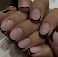 24x Short Square False Nails French Manicure Fake Tips Press On Full Cover Nails