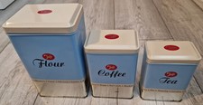 Tala Retro / Vintage Flour Coffee And Tea Empty Storage Tins Blue/Cream/Silver