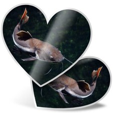 2 x Heart Stickers 7.5 cm - Redtail Catfish Fish Fishing Pond Lake  #24100
