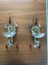 Pair Laura Ashley wall lights antique effect used red and clear glass  drops