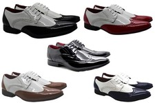 Mens Two-Tone Brogue Patent Formal Lace Up Derby Dress Party Wedding Office Shoe
