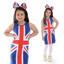 CHILD GIRLS FANCY DRESS COSTUME OLYMPICS UNION JACK FLAG PARTY 90'S VE DAY PARTY
