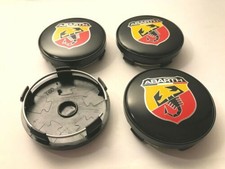 4x Fiat Abarth Alloy Wheel Hub Centre Cap Set of 4 Center Caps 60mm Yellow Red