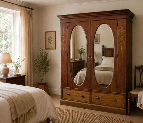Antique inlaid mahogany double - antique,
