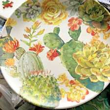 3 MelMac World Market Cactus Cacti Succulent Melamine Dinner Plate 8.5 In
