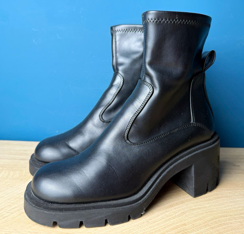 Zara black leather ankle boots - leather,