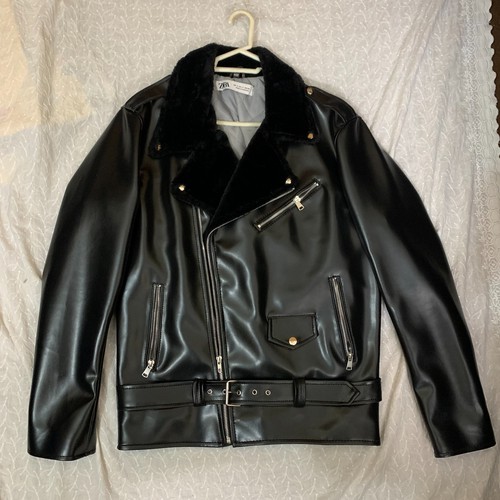 Mens black leather biker - leather,