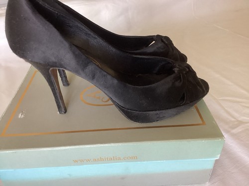 Ash black satin heel peep - heel,