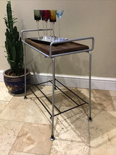 Vintage Mid-century  2 Tier Chrome End  Side Table Magazine Rack Atomic