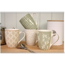 Set of 4 Ceramic Mugs 12oz Sage Green Drinking Cup Assorted Design